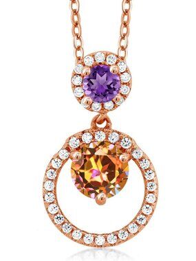 Elegant Mystic Topaz & Amethyst Pendant Necklace in 18K Rose Gold Plated Silver